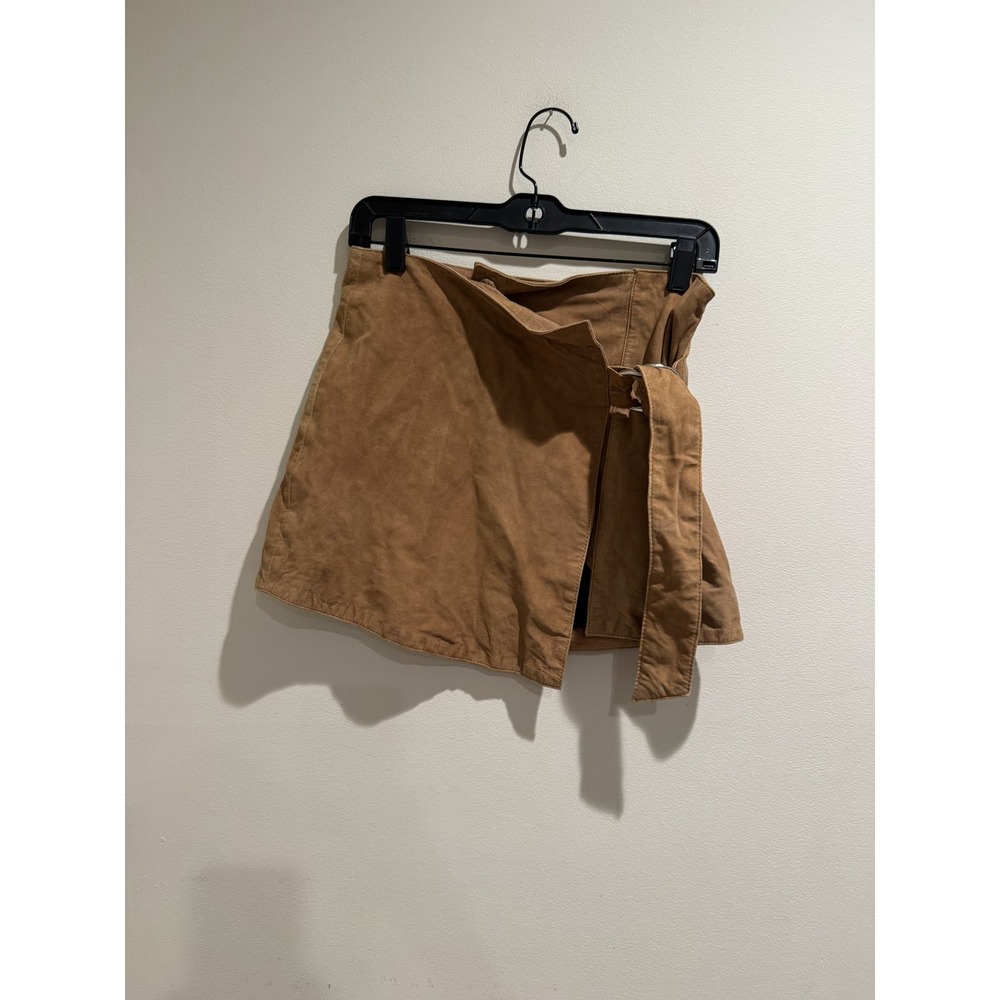 Understated Leather Skirt Womens‎ Small Brown Suede Wrap Mini Lined Goat Suede